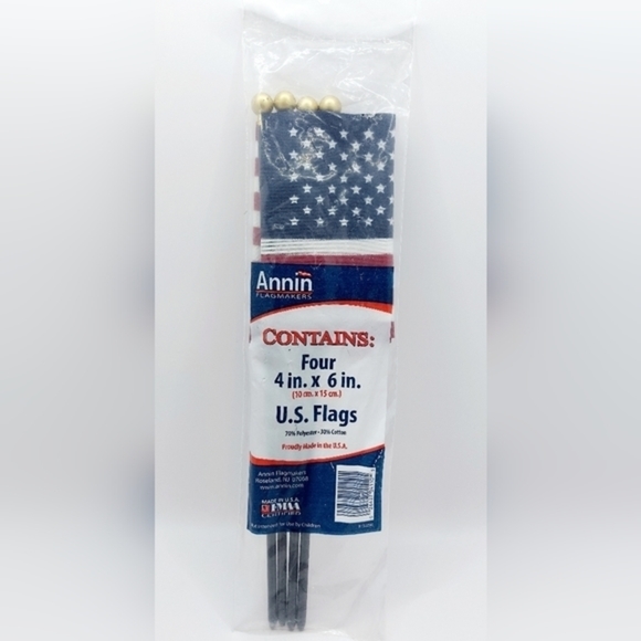 Annin 4 Pack U.S. Flags 4x6 Inch Stick Flags American Mini Flags Made in USA - Picture 2 of 3